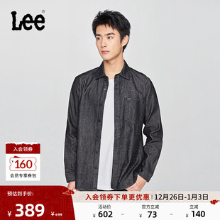 牛仔衬衫 型翻领小Logo徽标黑灰色男长袖 休闲 标准版 Lee25秋冬新品