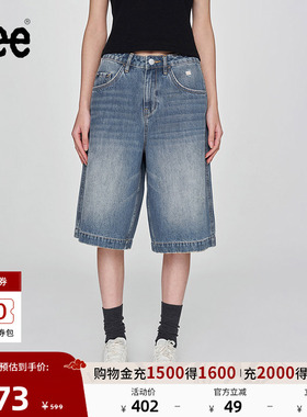 Lee25新品宽松版五袋款设计复古中蓝色水洗女牛仔短裤潮流A08037