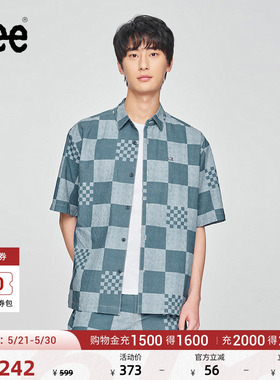 Lee舒适版经典翻领格纹设计蓝色男短袖衬衫休闲潮流LMT009797207