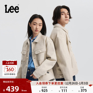 棉服外套潮流 翻领仿羊毛质感燕麦灰男女同款 Lee25秋冬新品 舒适版