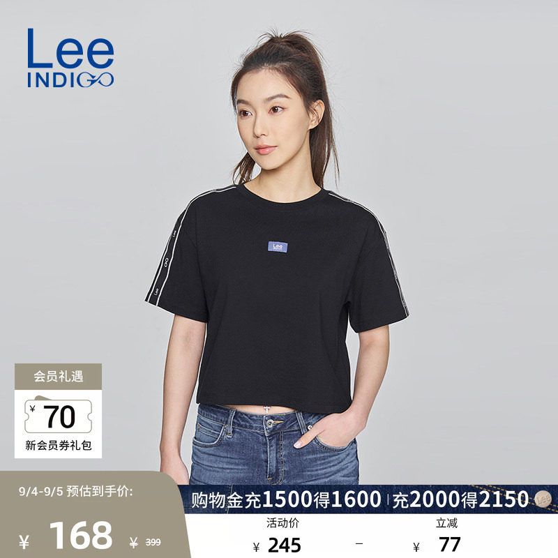 Lee商场同款舒适版经典圆领短款黑色女士短袖T恤休闲LWT0092693RX图片