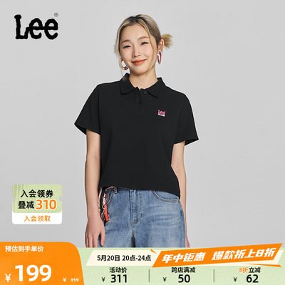 Lee短款黑色女短袖polo衫