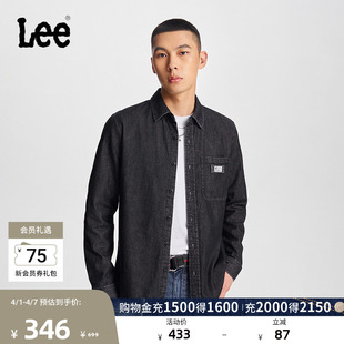 Lee标准版 风翻领黑色男长袖 牛仔衬衫 休闲潮LMT009060100 翻领工装