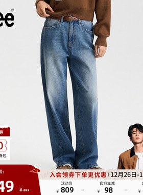 【张凌赫代言】Lee商场款25冬新428懒懒裤舒适直脚中蓝色女牛仔裤