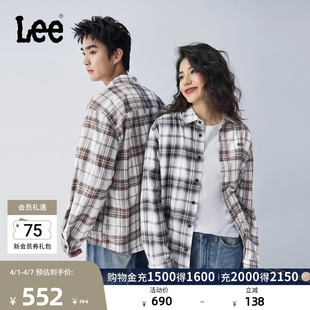 Lee舒适版 长袖 衬衫 潮LUT010828209 翻领黑棕拼色格纹设计男女同款