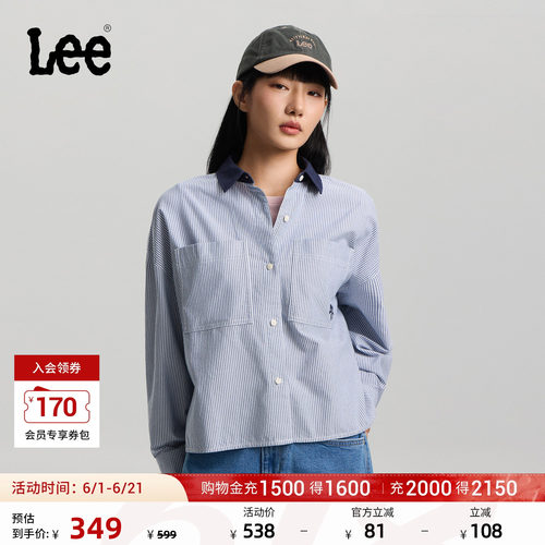 Lee26春夏新品经典宽松版翻领小Logo徽标女士长袖衬衫休闲潮流