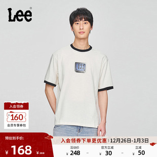 T恤休闲潮LMT009830204 撞色圆领印花米白色男短袖 Lee25新品 舒适版