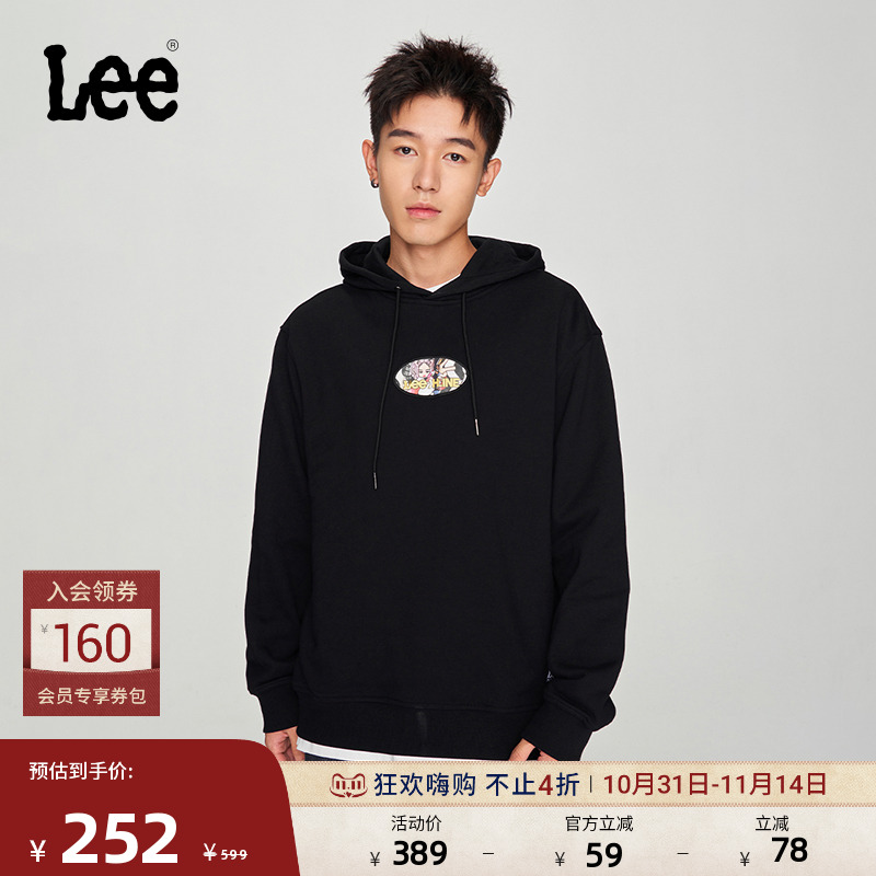 Lee人物图案黑色男长袖连帽卫衣
