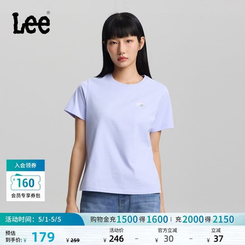Lee26春夏新品经典圆领箔印Logo图案女短袖T恤休闲潮LWT0121944LE