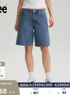 Lee26春夏新品经典五袋款设计百慕大牛仔短裤女中深蓝潮流A10150