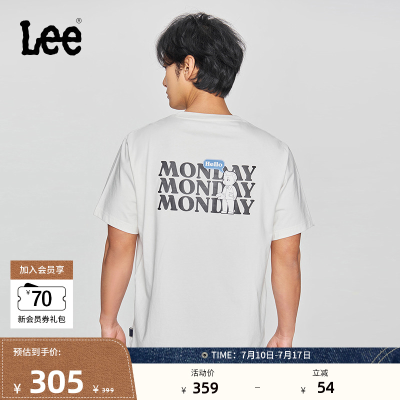 胸前有Buddy Lee贴布 背面Hello Monday印花