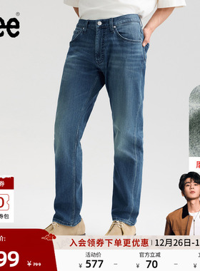 【张凌赫代言】Lee25冬新726标准中腰直筒磨毛中深蓝男牛仔裤保暖