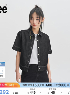 Lee舒适版经典翻领黑色女短袖牛仔衬衫休闲潮流LWT008240100