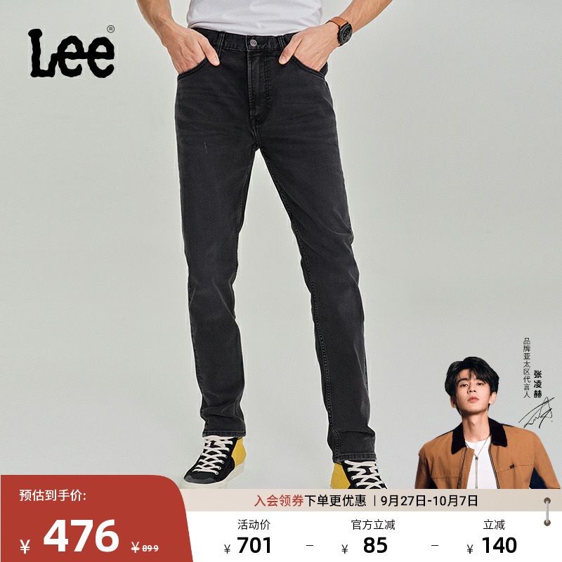 Lee锥形黑色五袋款男牛仔裤