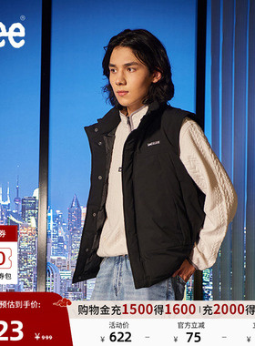 Lee舒适版立领Logo织标黑色男保暖羽绒背心休闲潮流LMT009011206