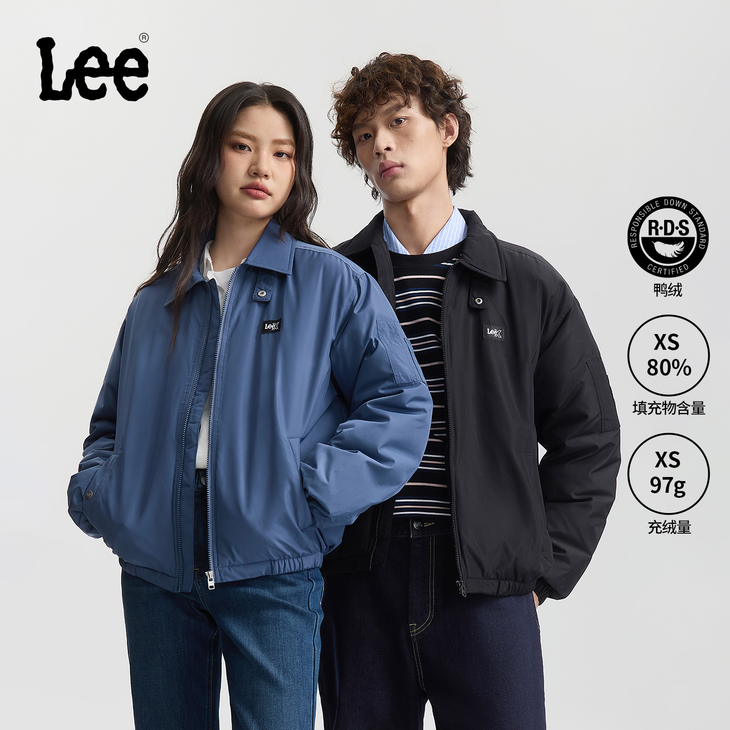 飞行夹克版型羽绒服 挡风片领口设计