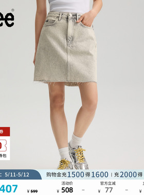 Lee26春夏新品经典五袋款毛边设计浅灰色女迷你牛仔短裙潮流显瘦