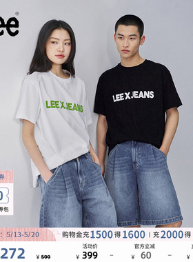 Lee宽松版单褶设计中浅蓝色水洗男女同款牛仔短裤显瘦潮流A08125