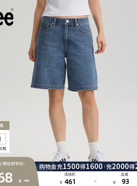Lee26春夏新品经典五袋款设计百慕大牛仔短裤女中深蓝潮流A10150