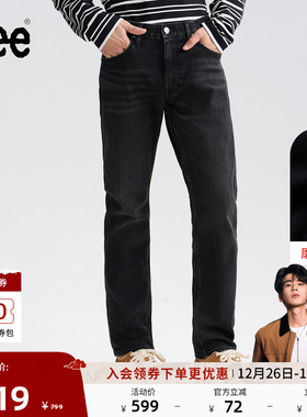 【张凌赫代言】Lee25冬新726标准中腰直筒磨毛黑灰色男牛仔裤保暖
