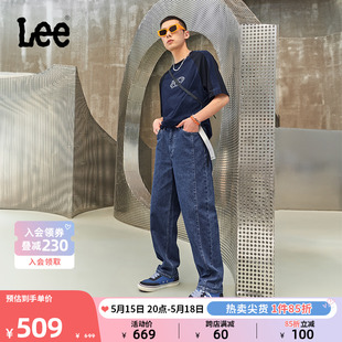 宽松印花中深蓝男阔腿老爹牛仔裤 Lee24春夏新品 潮流LMB001707101