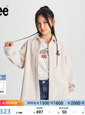 Lee舒适版仿羊毛毡米白色女士长袖衬衫保暖休闲潮流LWT008914206
