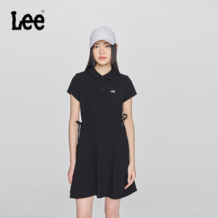 翻领黑色女短袖 版 polo连衣裙显瘦休闲LWT009861205 修身 Lee25新品
