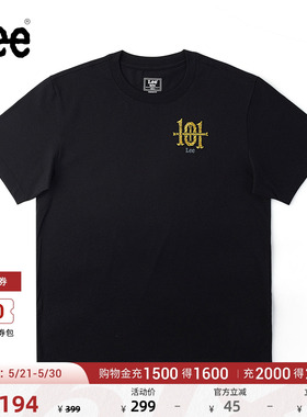 Lee商场同款26年春夏新品舒适版圆领101+刺绣图案男短袖T恤休闲