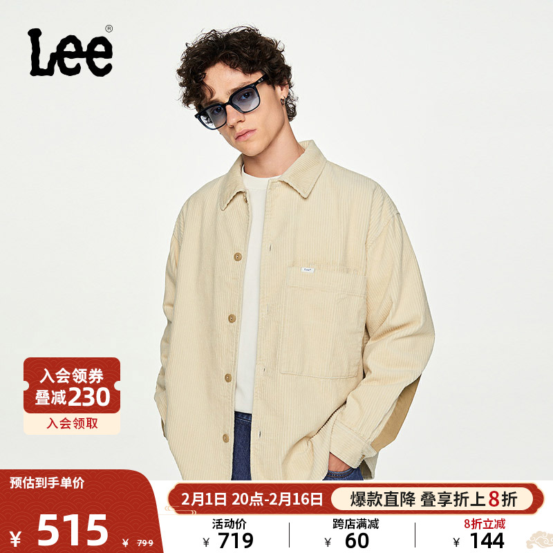 Lee商场同款23秋冬新品舒适版灯芯绒拼接男长袖衬衫LMT006250201