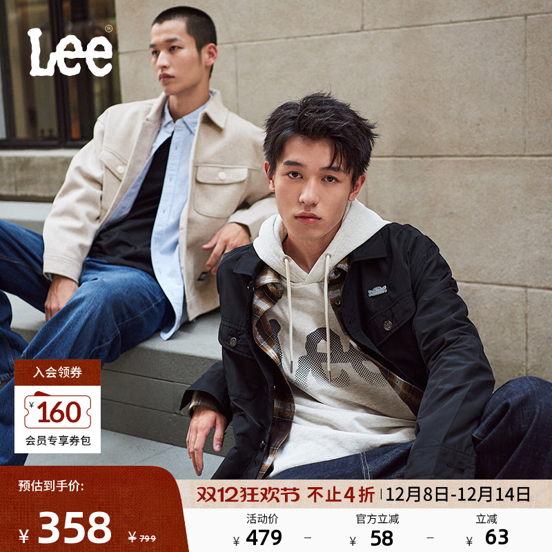 Lee翻领男尼龙长袖骑士夹克外套