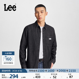 牛仔衬衫 风翻领黑色男长袖 休闲潮LMT009060100 翻领工装 Lee标准版