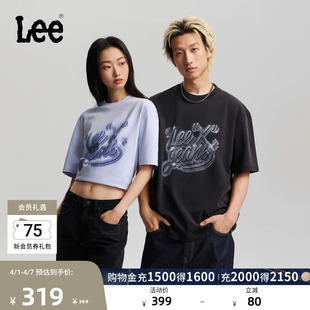 Lee26春夏新品 圆领变体手写Logo图案轻薄男女同款 短袖 T恤潮 宽松版