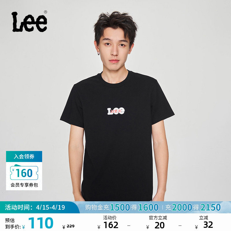 Lee25新品标准版圆领重叠印花Logo男短袖T恤休闲潮LMT0098064LE