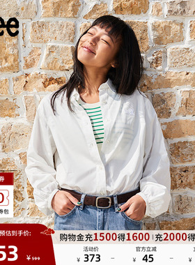 Lee25新宽松版翻领Logo徽标印花天丝白色女长袖衬衫LWT009854207