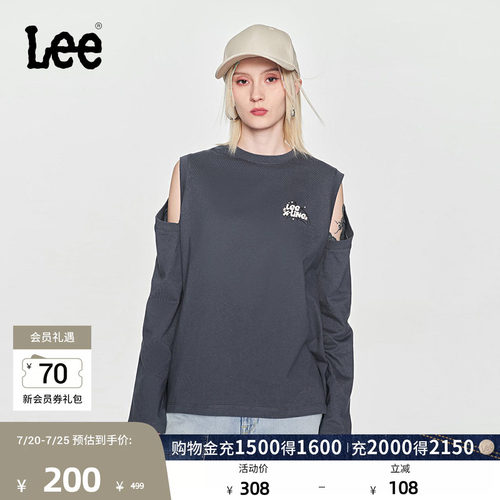 Lee插肩袖灰色女长袖T恤