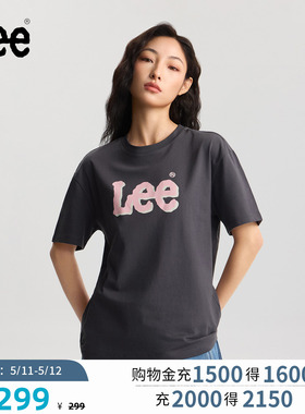 Lee商场同款26春夏新品舒适版大Logo印花设计轻薄铁灰色女短袖T恤