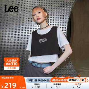 黑色女假两件篮球风短款 短袖 舒适版 Lee24春夏新品 T恤LWT0082194LE