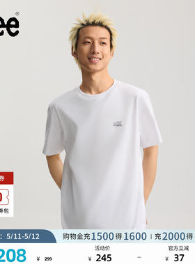 Lee26年春夏新品舒适版圆领钥匙扣设计图案印花白色男短袖T恤休闲