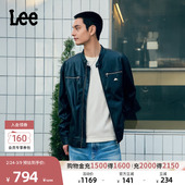 Lee商场同款 立领金属Logo黑色男PU机车夹克外套 舒适版