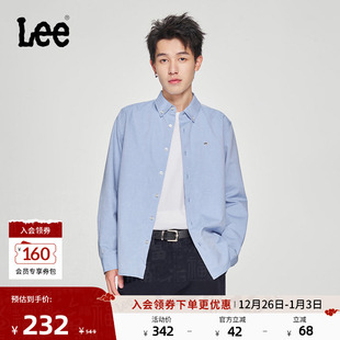 衬衫 翻领贴布Logo牛津蓝男长袖 休闲LMT009793T12 标准版 Lee25新品
