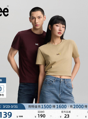 Lee标准版圆领小Logo印花图案男女同款短袖T恤休闲潮LUT0098384LE