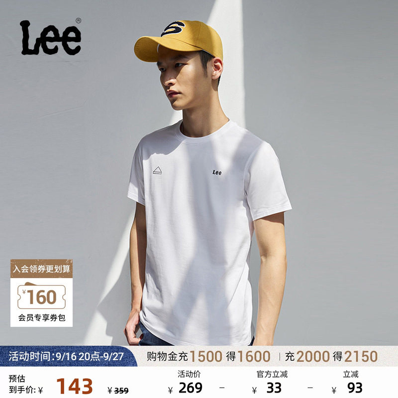 Lee商场同款修身版圆领Logo印花男短袖T恤休闲潮流LMT010172K99										