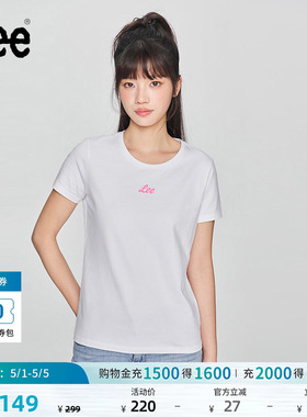 Lee商场同款修身圆领反光印花Logo白色女短袖T恤显瘦LWT0102273RT