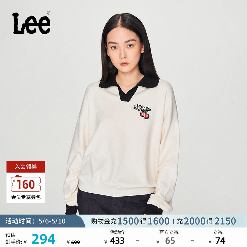 Lee舒适版Polo衬衫领刺绣Logo米白女士针织衫毛衣休闲潮流