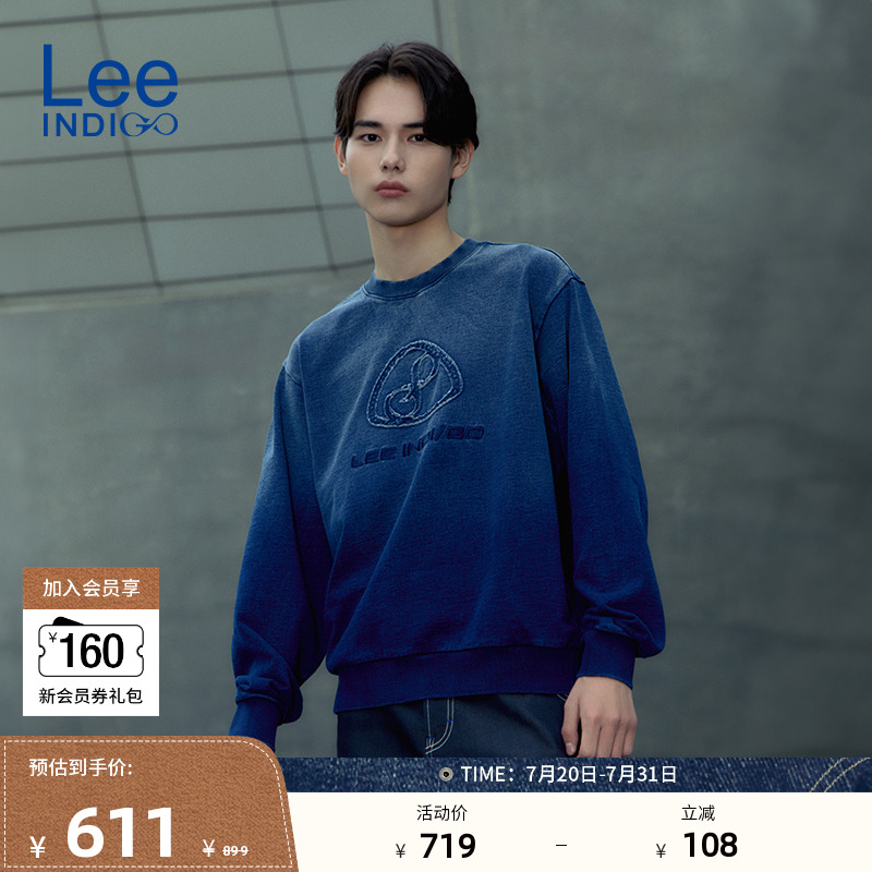 Lee舒适版圆领牛仔蓝男卫衣