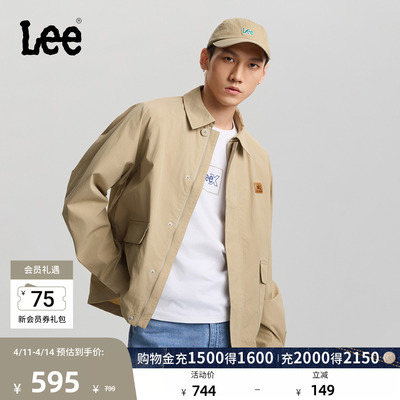 Lee26春夏新品舒适版翻领插肩袖卡其色男长袖工装风宽松夹克外套