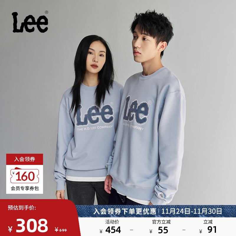 Lee韩国设计标准版圆领大Logo男女同款长袖卫衣休闲LUT010384207