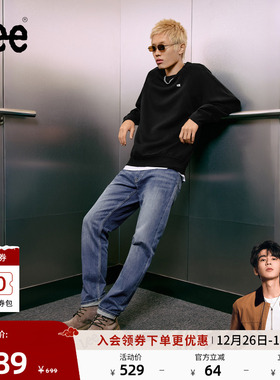 【张凌赫代言】Lee726舒适直筒丹宁复古水洗蓝色男牛仔裤休闲潮流