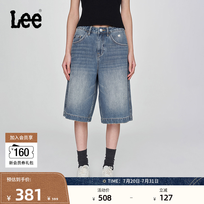 Lee25春夏新品宽松版五袋款设计复古中蓝色女牛仔短裤潮流A08