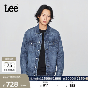 Lee舒适版 印花激光复古深蓝男牛仔夹克外套LMT010802203 翻领数码